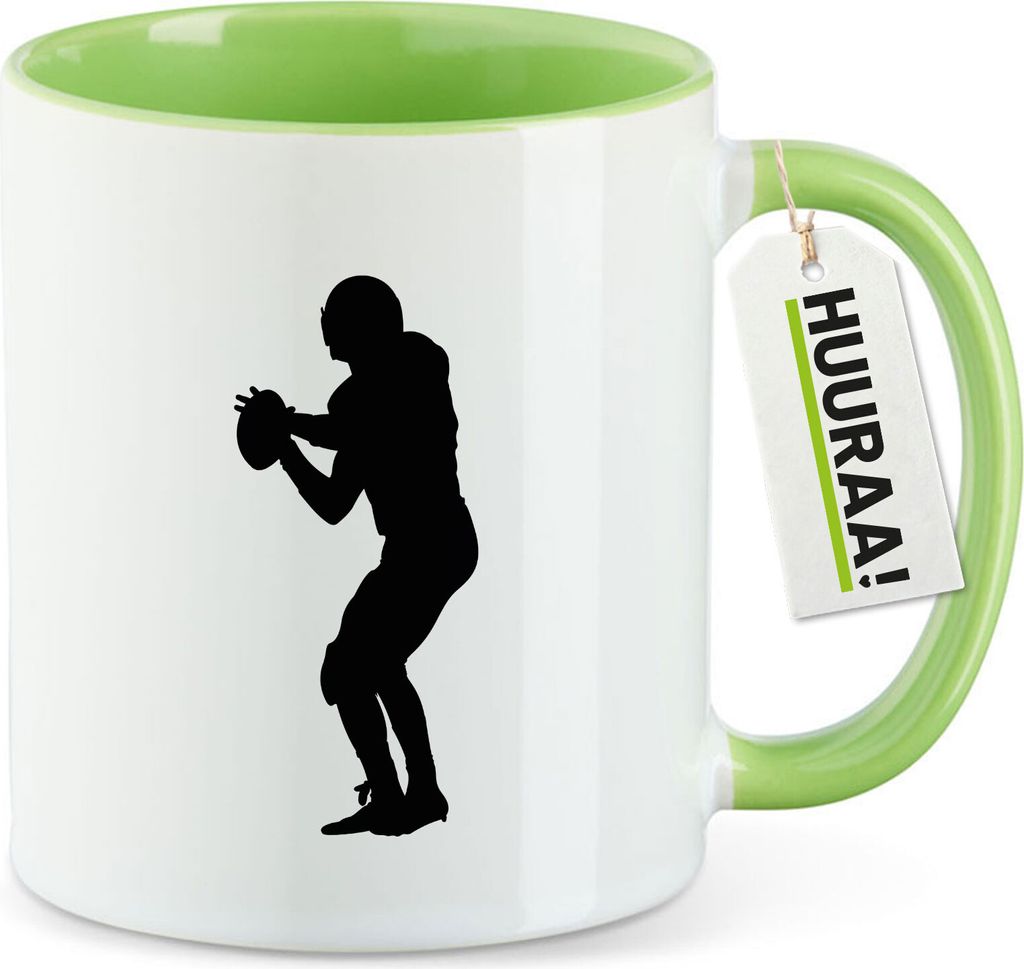 Huuraa Kaffeetasse American Football Silhouette 330ml Grün Keramik Kaffeebecher Geschenkidee
