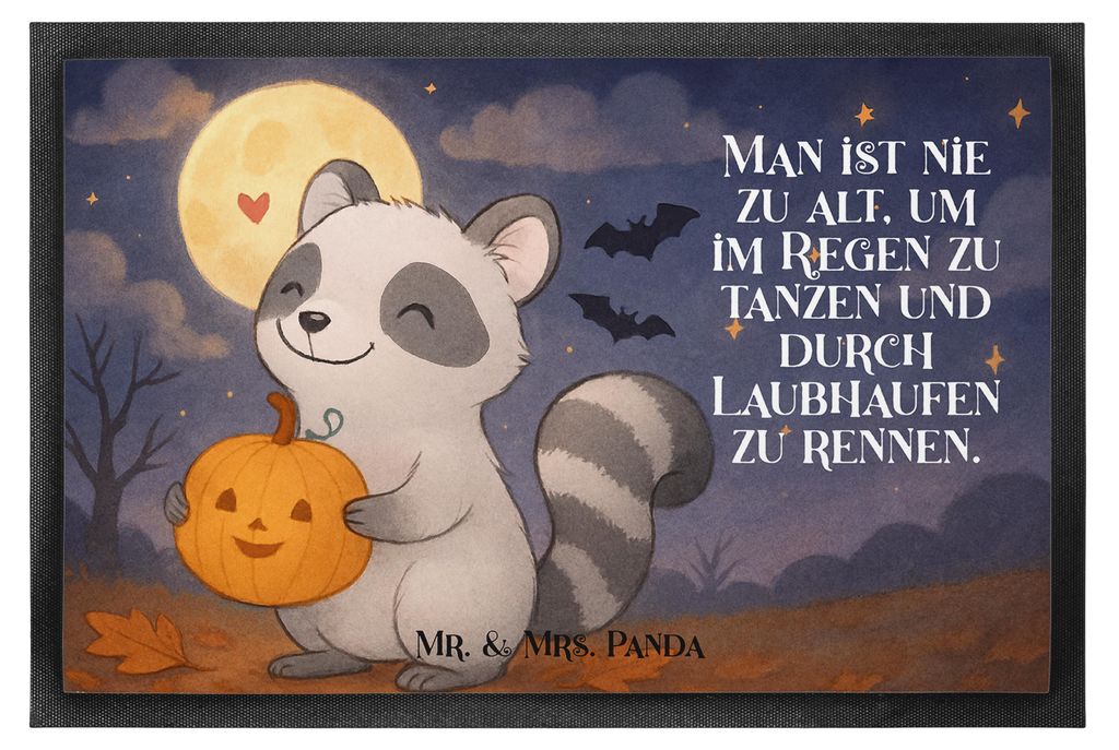 Mr. & Mrs. Panda fußmatte Waschbär Kürbis Design 40 x 60 cm - Weiß - Geschenk, Trick Or Treat, Dekoration, Schuhabstreifer, Türmatte, Hallowee...