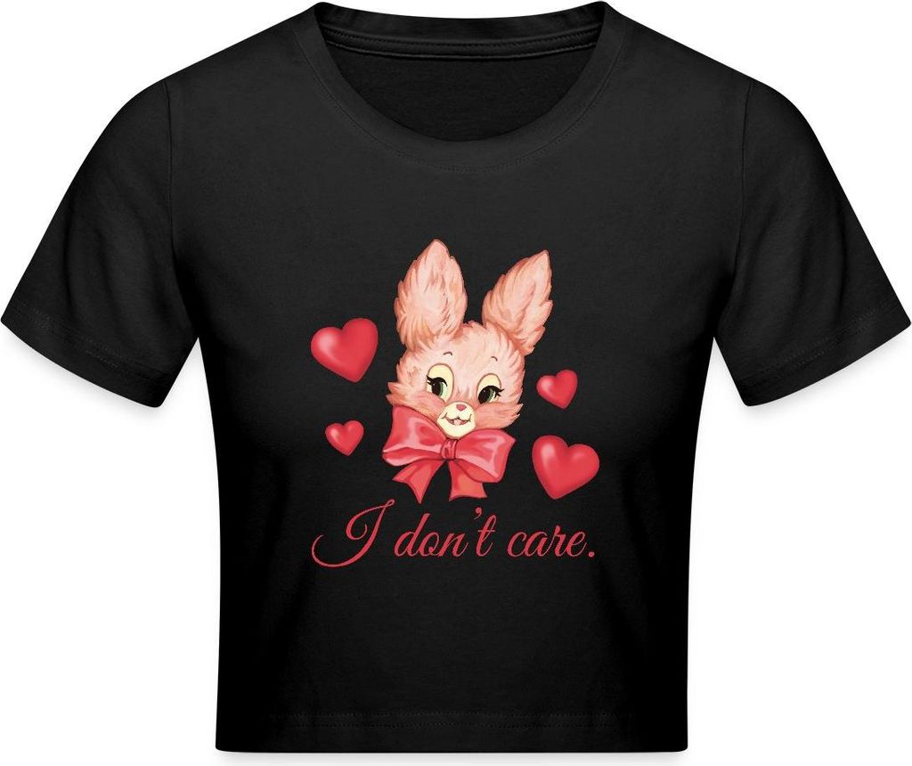 Spreadshirt I don't care Herz Bunny Mit Statement Crop Top, M, Schwarz