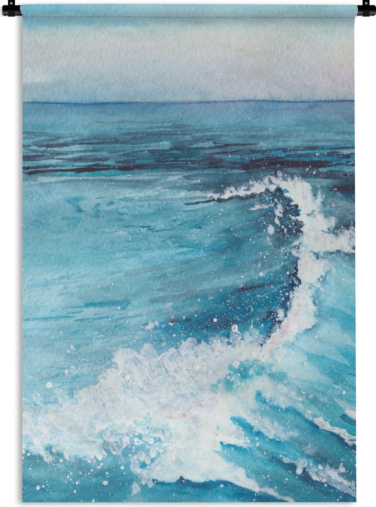 MuchoWow Wandteppich Wandbehang Meer - Golf - Aquarell 90x135 cm Tapisserie Dekoration Wandtuch - Baumwolle - Wandskulptur
