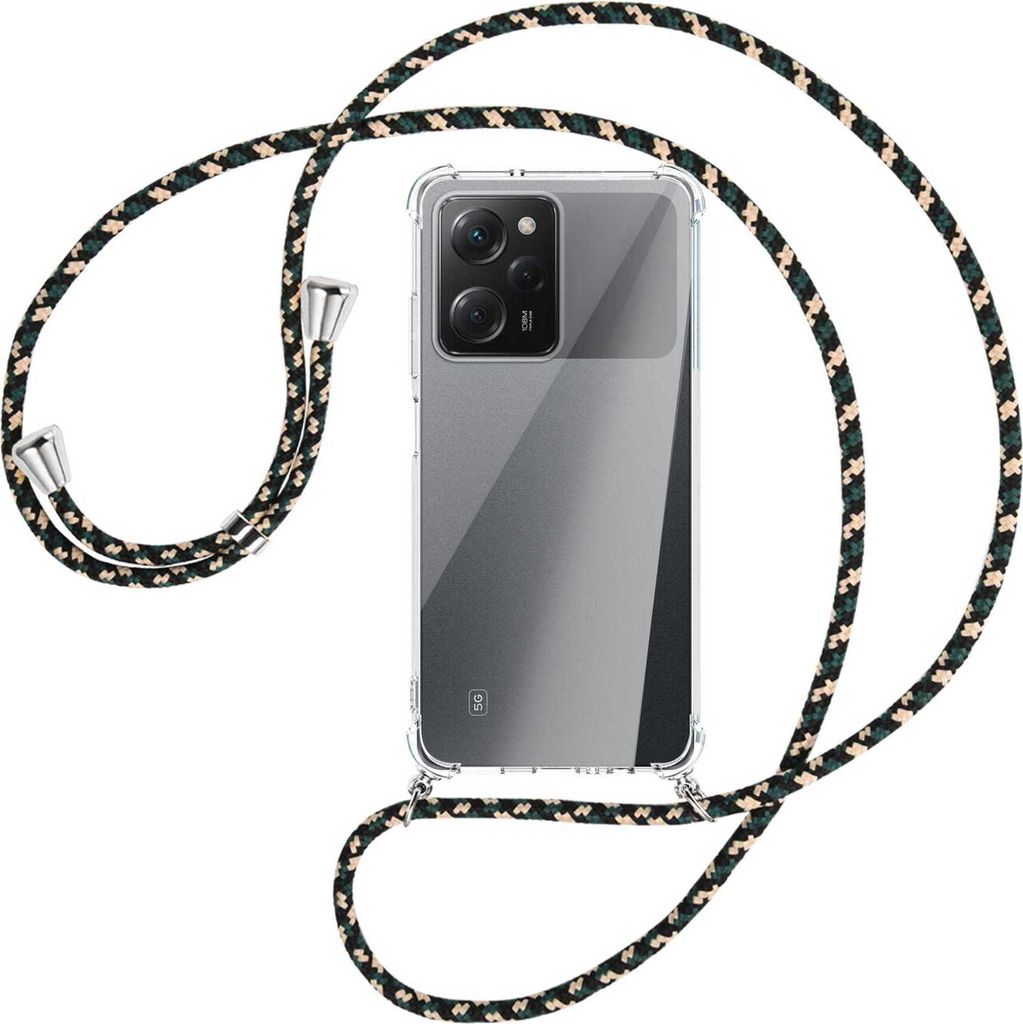 Handykette Backcover-Schutzhülle mit Band (Metall silberfarben) für Xiaomi Poco X5 Pro (6.67'') - camouflage