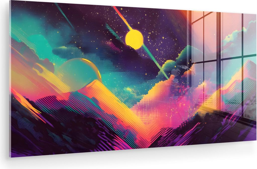 MuchoWow Glasbilder - Bilder auf Wandbild - Foto auf Glas Sterne - Berge - Farbenfroh 40x20 cm Wanddekoration aus Glas - Acrylglasbild - Acrylbilde...