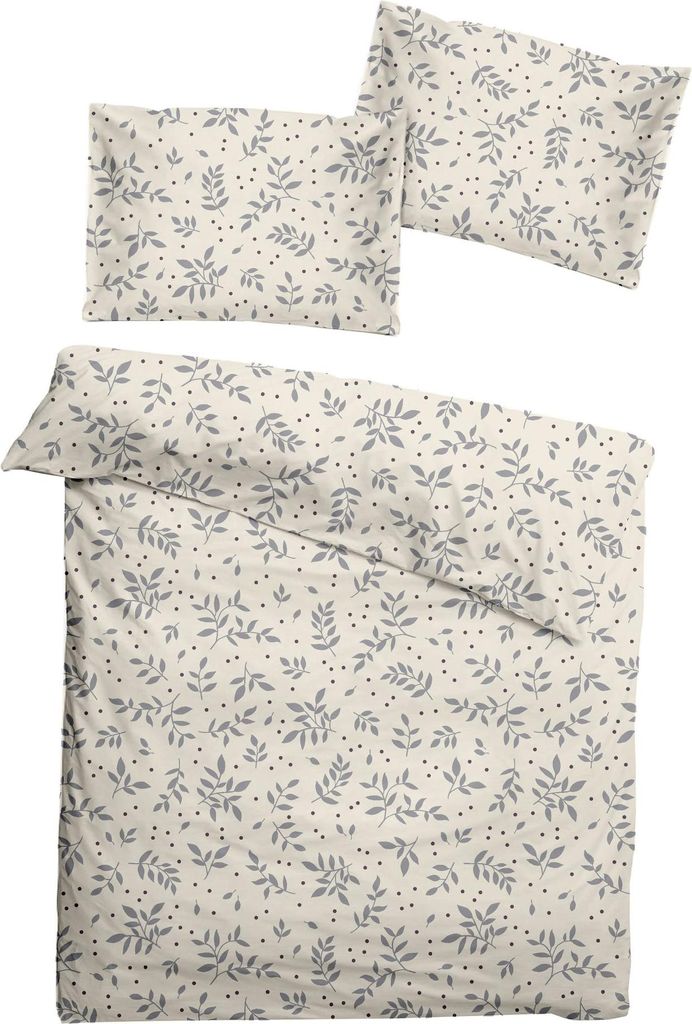 JACK Fein Biber Bettwäsche Baby 2 tlg. 100x135cm Floral Neutrale Natur Weiß Grau mit Reißverschluss