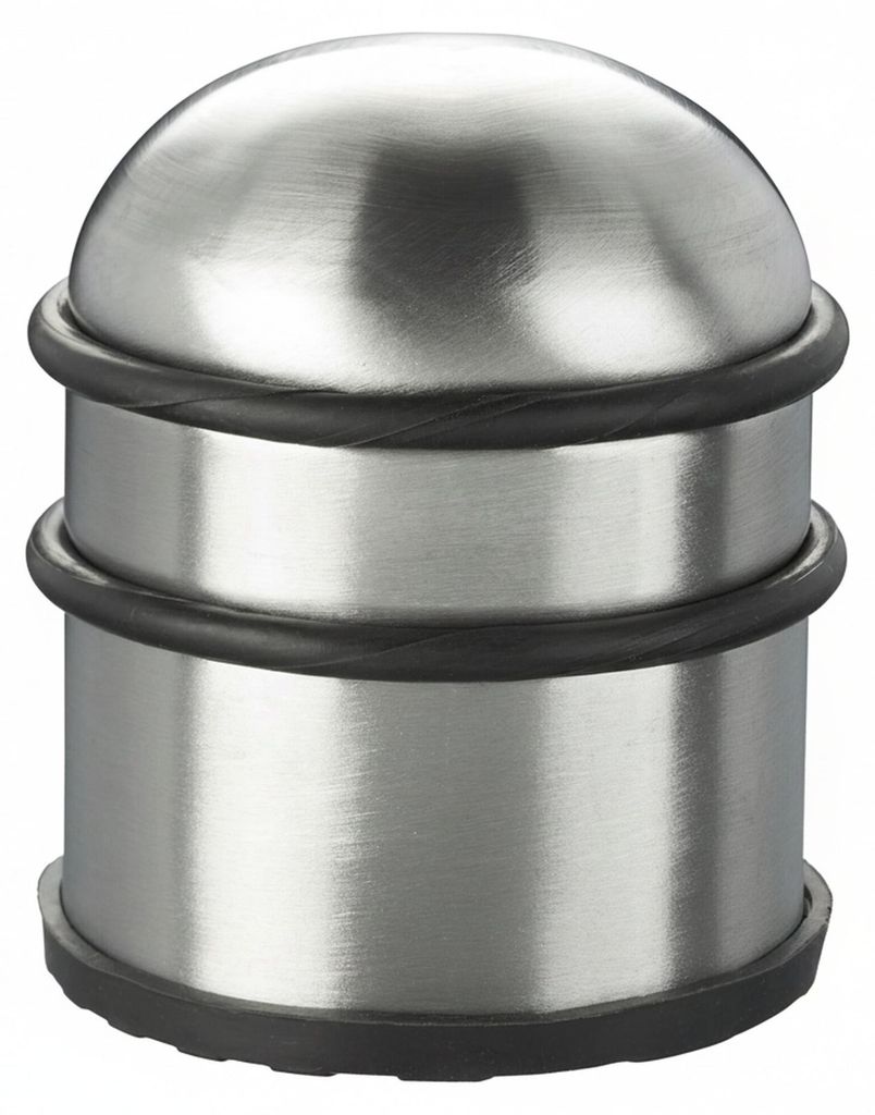 2 x Türstopper, für Türen & Fenster, aus Edelstahl & Gummi, hoch & rund, Innenbereich, Bodenpuffer, ∅ 7 cm, silber