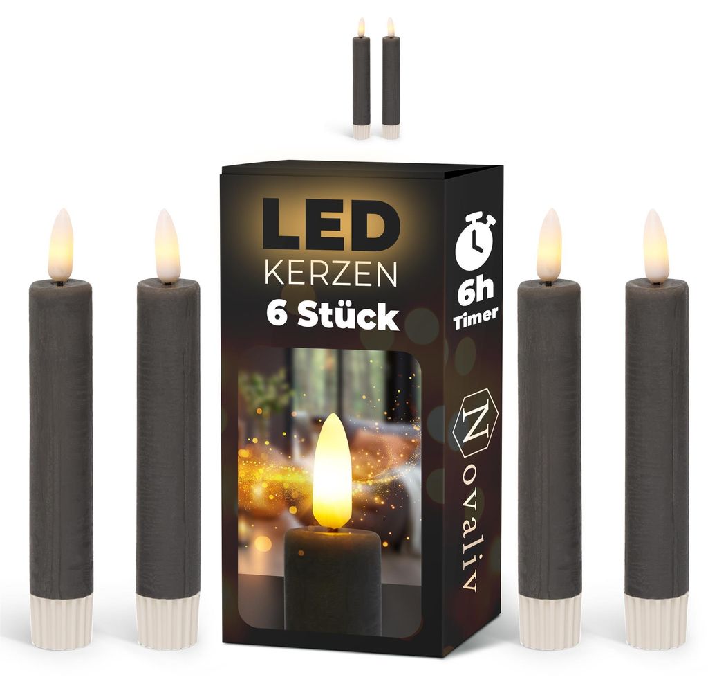 Stabkerzen LED mit Timer GRAU 8 Stück Indoor 6 Stunden Produktbild 