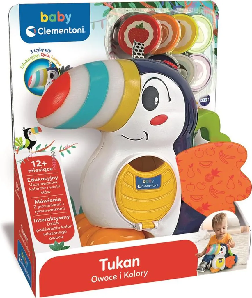 Clementoni Tukan Adrian Jouet Éveil pour Apprendre Couleurs et Fruits