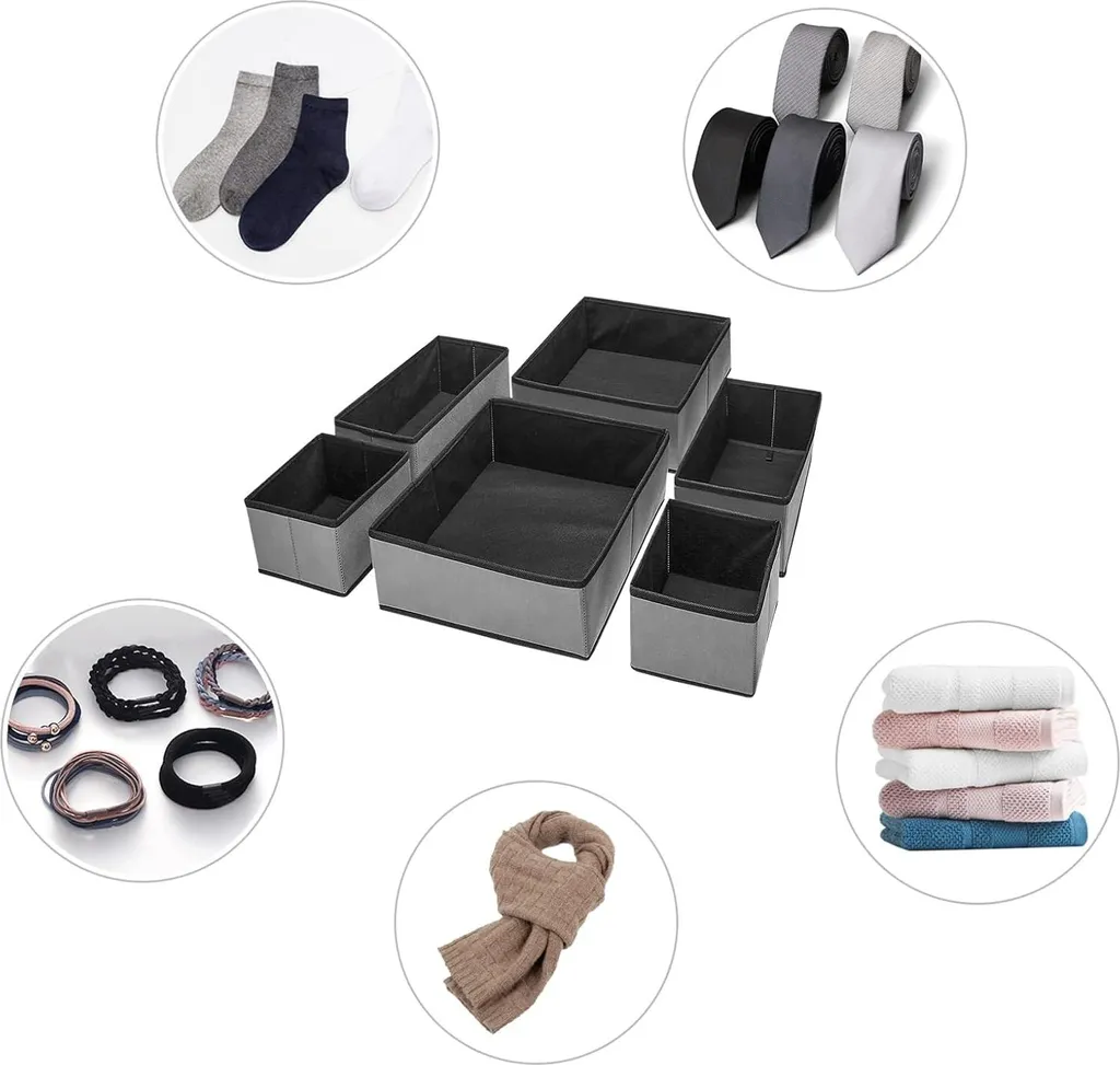 Séparateurs de tiroir pour dressing lot de 6 boîtes de rangement gris - 2
