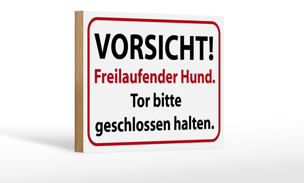 Holzschild Hinweis 18x12cm Vorsicht Freilaufender Hund