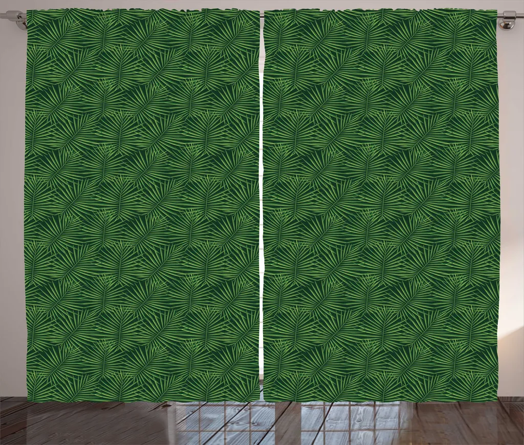 Rideaux de Salon Vert Pomme Imprimé Feuillage Exotique 280x225 cm
