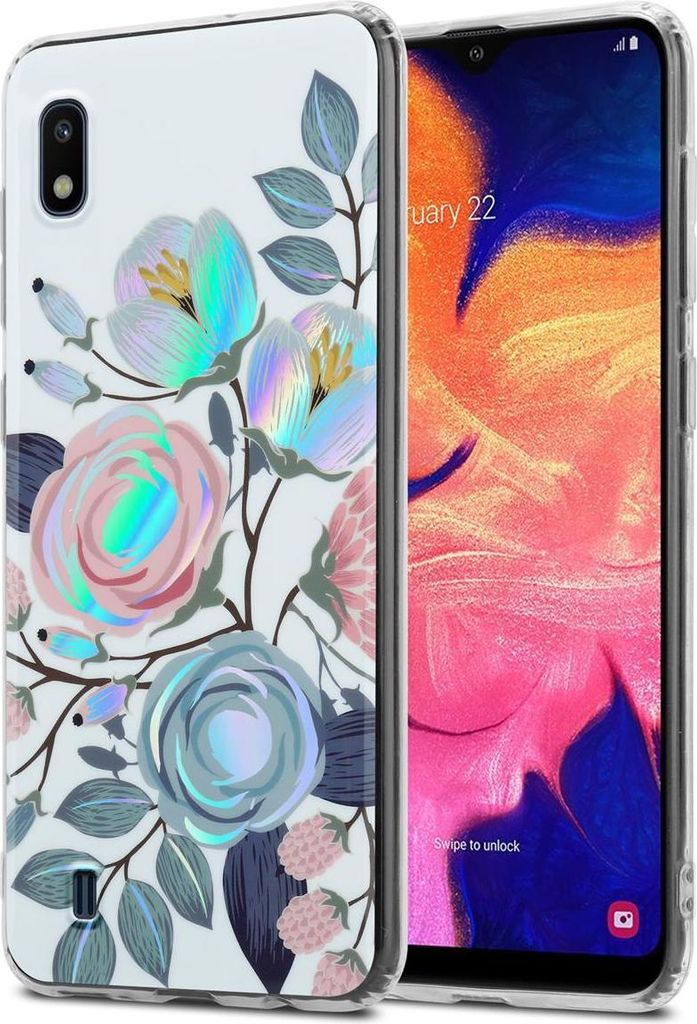 Cadorabo Hülle für Samsung Galaxy A10 / M10 Schutz Hülle mit Weiß TPU Etui Blumen Flower Cover Case