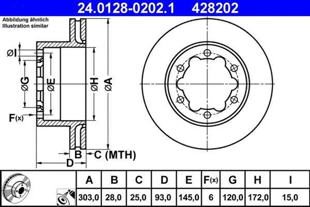 Disque de frein anticorrosion ATE 24.0128-0202.1 haute performance