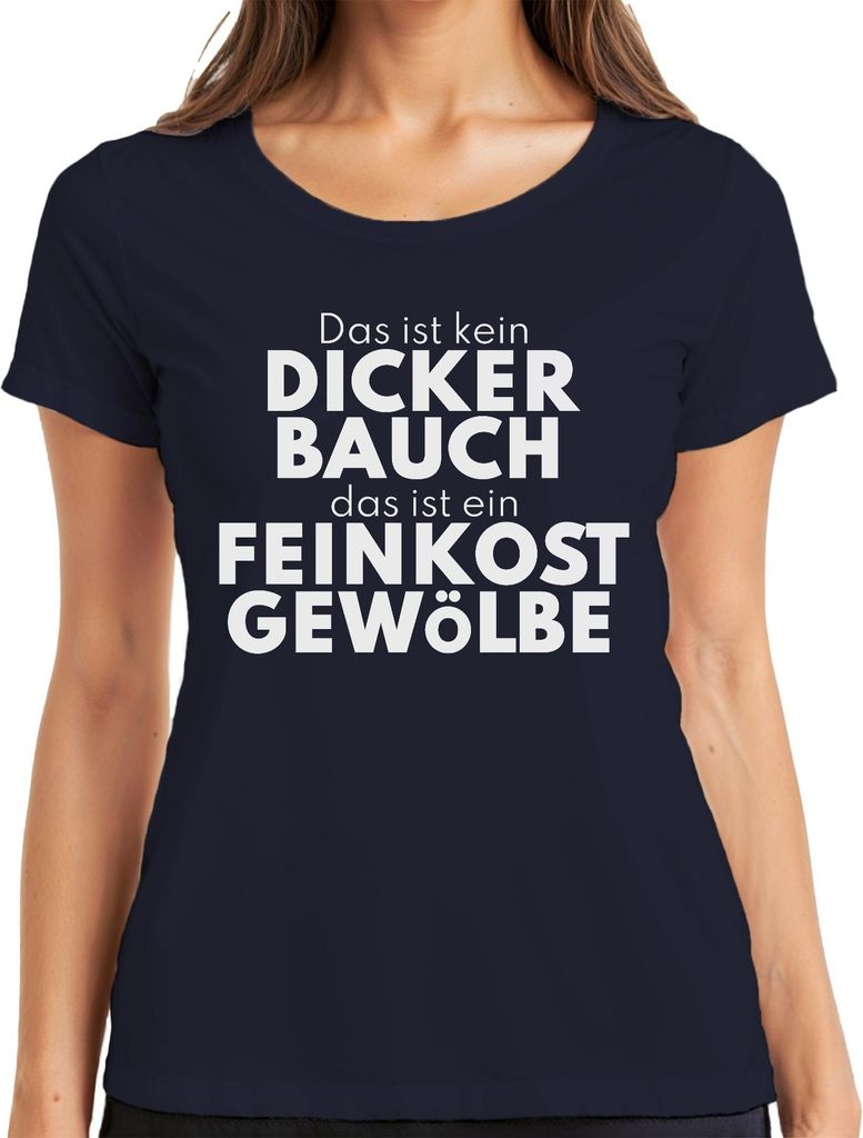 Kein dicker Bauch Feinkostgewölbe lustiger Spruch Foodie Geschenk Damen T-Shirt, Navy, 3XL