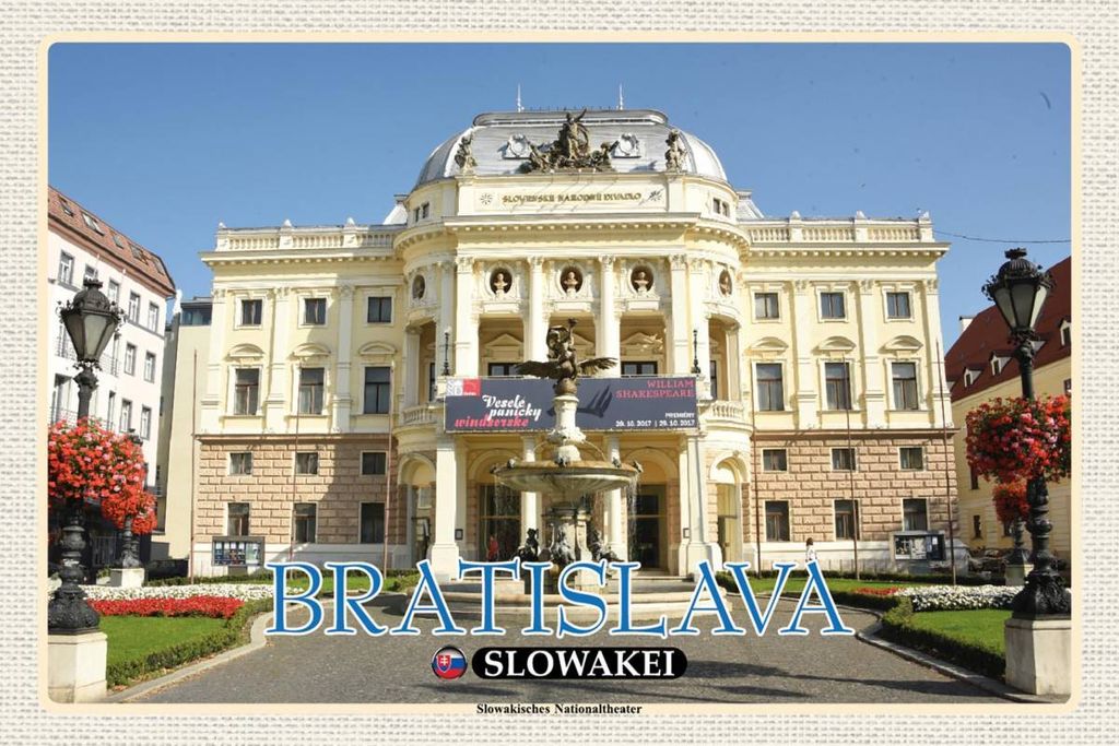 vianmo Holzschild 12x18 cm Bratislava Slowakei Slowakisches Theater Bildmotiv Reisemotiv Abenteuer Reisen