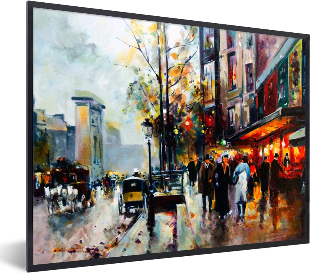 MuchoWow Gerahmtes Poster Gemälde - Stadt - Öl 80x60 cm - Poster mit Schwarzem Bilderrahmen Wandposter Rahmen Foto Bilder - Schwarzem - Mit Ges...