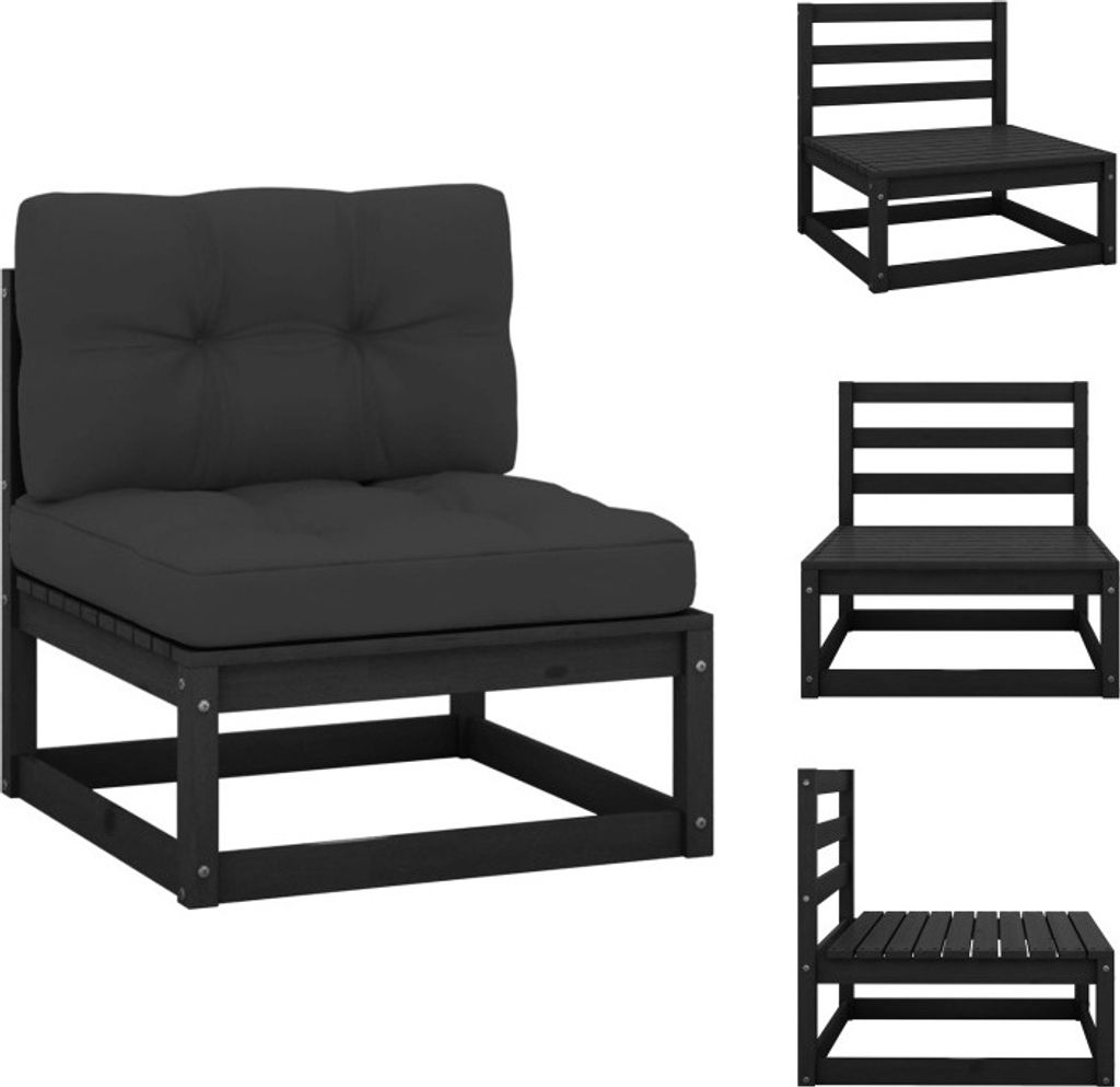 vidaXL Garten-Mittelsofa mit Kissen Massivholz Kiefer - Gartensofaelemente