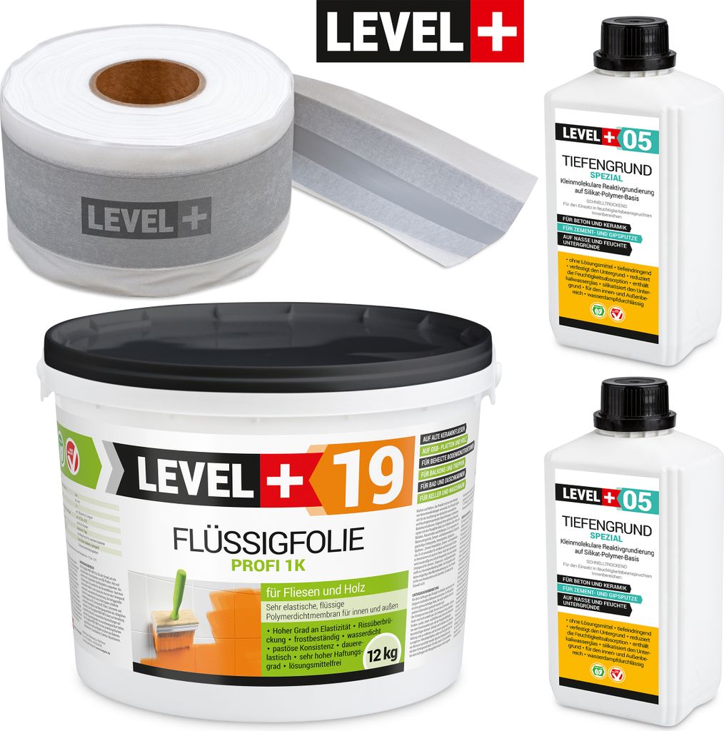 Dichtset Innen Außen Abdichtung-Set SET525 Flüssigfolie 12kg Auf Holz Fliesen OSB Wasserdicht Dichtband 120/70mm Ausdehnbar