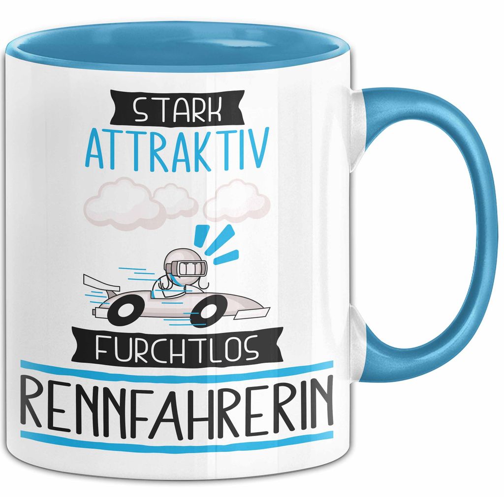 Rennfahrerin Tasse Geschenk Becher Stark Attraktiv Furchtlos Rennfahrerin Lustige Geschenkidee (Blau)