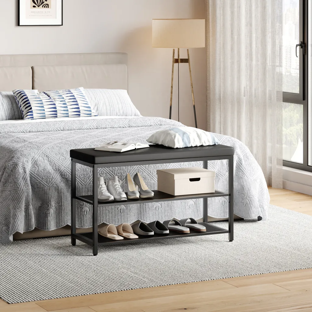 Meuble chaussures compact 80cm pour entrée étroite avec banc intégré - 3