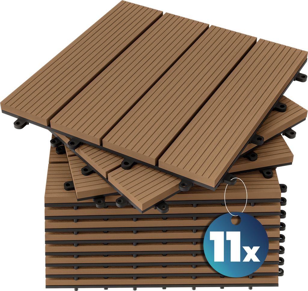 CASARIA WPC Fliesen 30x30cm 11er Set 1m² Stecksystem Drainage Zuschneidbar Terrasse Balkon Garten Klick Klassik Terrakotta