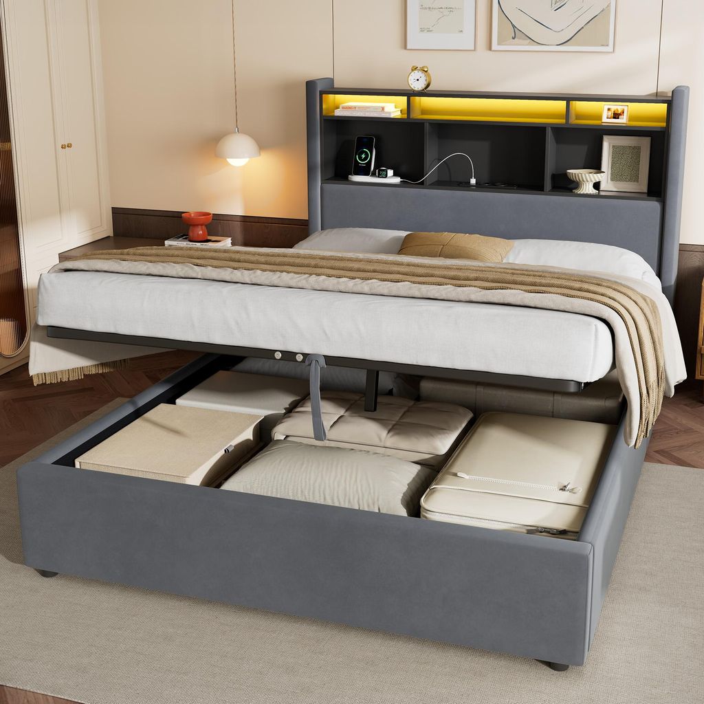 okwish Lit simple 140x200 avec veilleuse et prise, lit Image du produit 