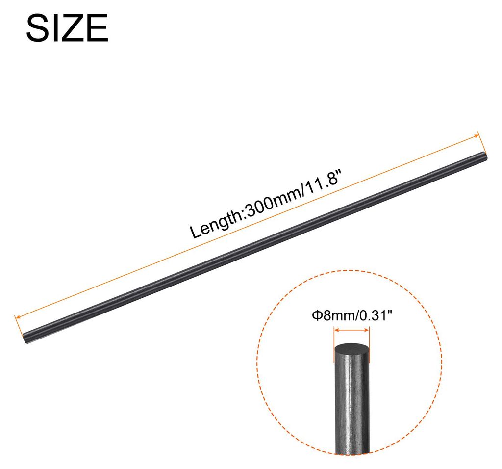 Kohlefaserstab, 8mm x 300mm Kohlefaserstange fš¹r RC Flugzeug DIY Basteln Drachen Flš¹gelrohr Quadcopter Arm Reparatur Packung mit 2 Stš¹ck
