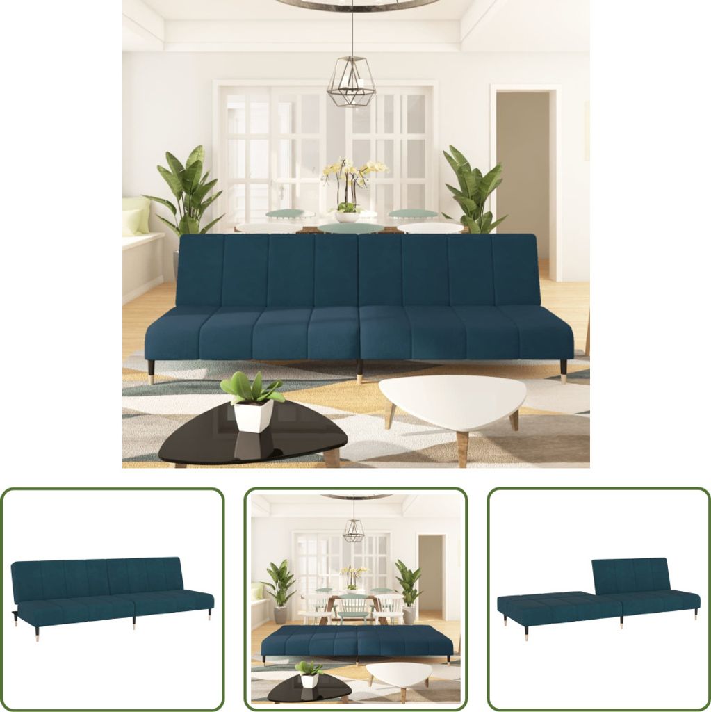 The Living Store Schlafsofa 2-Sitzer Blau Samt