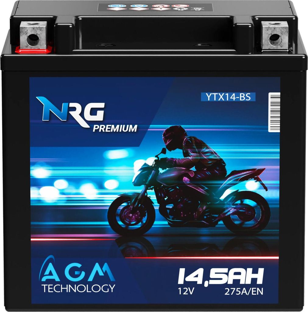 NRG AGM Motorradbatterie YTX14-BS 14,5Ah 12V Produktbild 