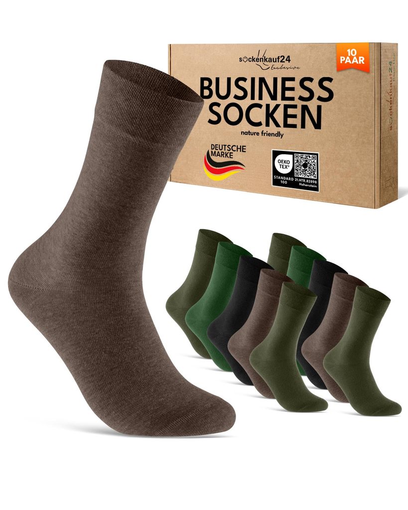 Herren Socken Businesssocken Anzugsocken Baumwolle Exclusive Line - 70101T Grün/Braun/Schwarz 47-50 10 Paar