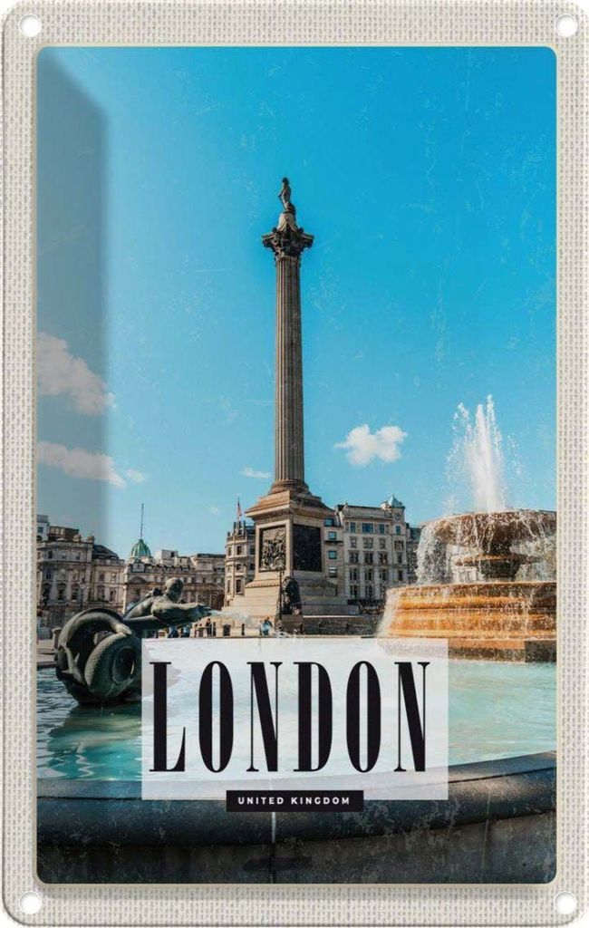 vianmo Blechschild 30x20 cm London UK Brunnen Trafalgar Square Bildmotiv Reisemotiv Abenteuer Reisen Urlaub