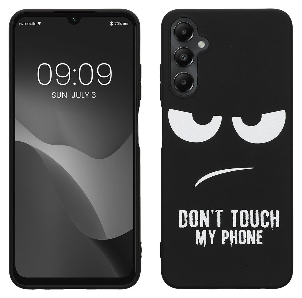 kwmobile Hülle kompatibel mit Samsung Galaxy A05s - Handyhülle Silikon Case - Don't touch my Phone Weiß Schwarz