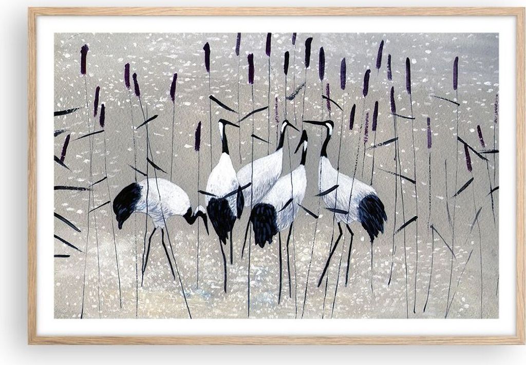 Gerahmtes Poster - Rahmen in heller Eiche - Vogel Natur Wasser - 91,5x61 cm - Wand Bild - Wanddeko - Wandbilder - Wandposter - Bilderrahmen - Bilde...