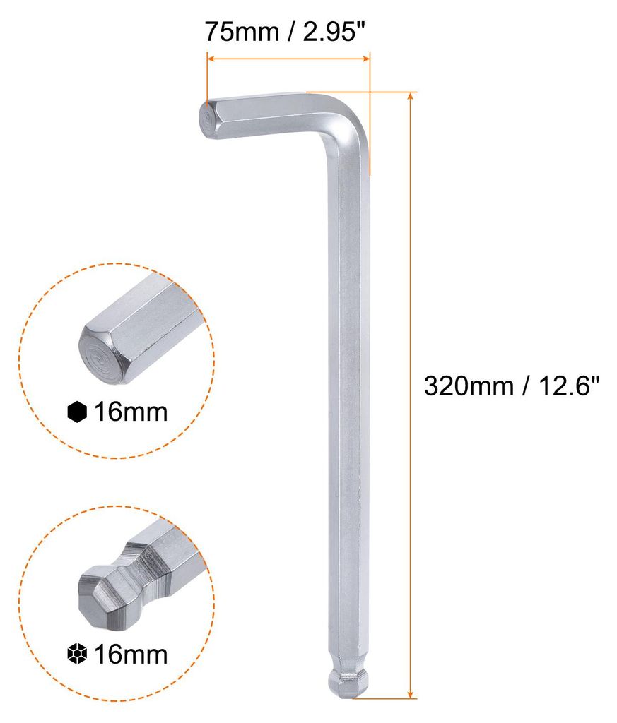 Innensechskantschlš¹ssel mit Kugelkopf 16mm L Form langer Arm Sechskantschlš¹ssel Metrische Schraubenschlš¹ssel Chrom-Vanadium-Stahl Reparatu...