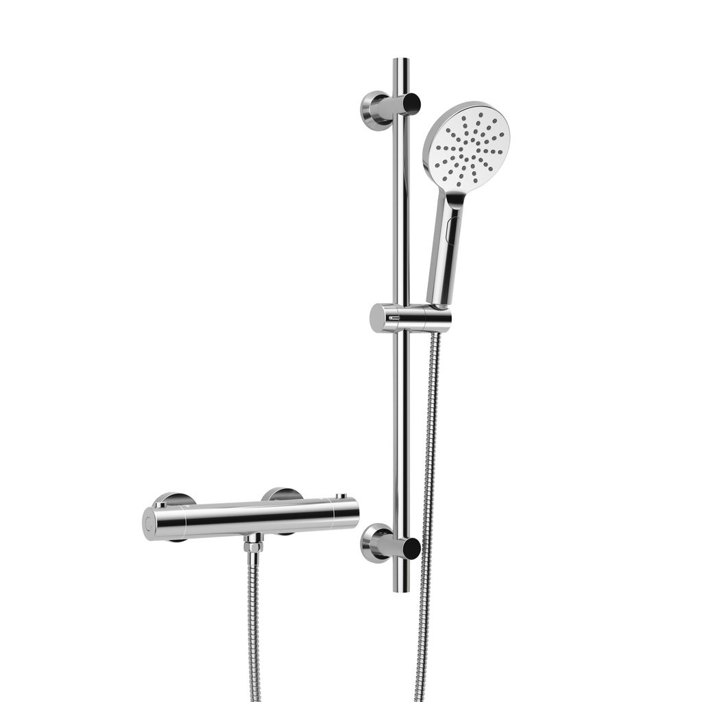 JOHO Thermostat Duscharmatur mit Duschstangen-Set, Thermostat Mischbatterie Brausebatterie+ Edelstahl Brausestangeset 70cm, DSD12 Chrom
