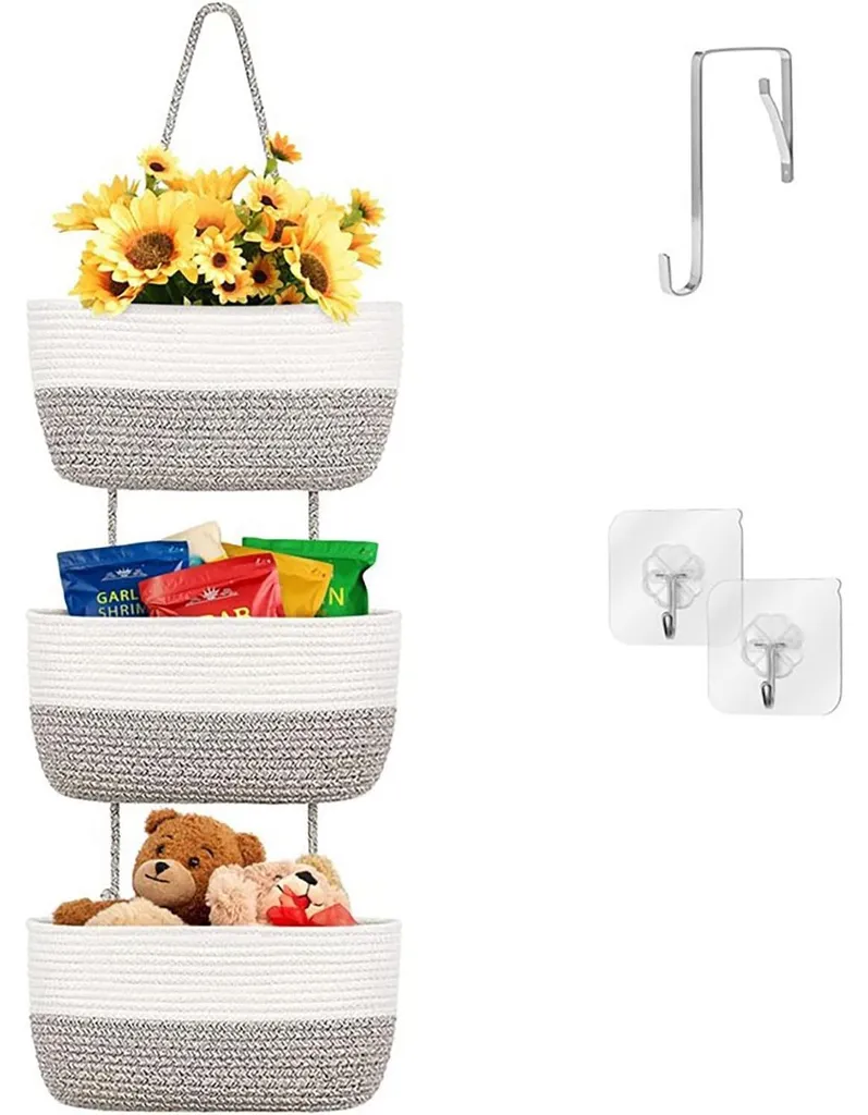 Organiseur mural pour ranger vos accessoires sans percer avec 3 paniers