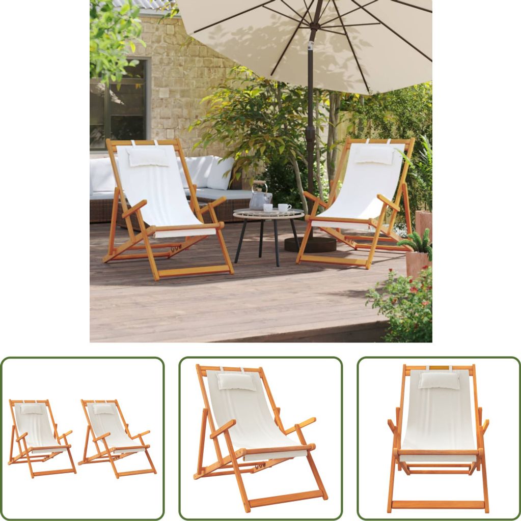 The Living Store Klappbare Strandstühle 2 Stk. Creme Stoff
