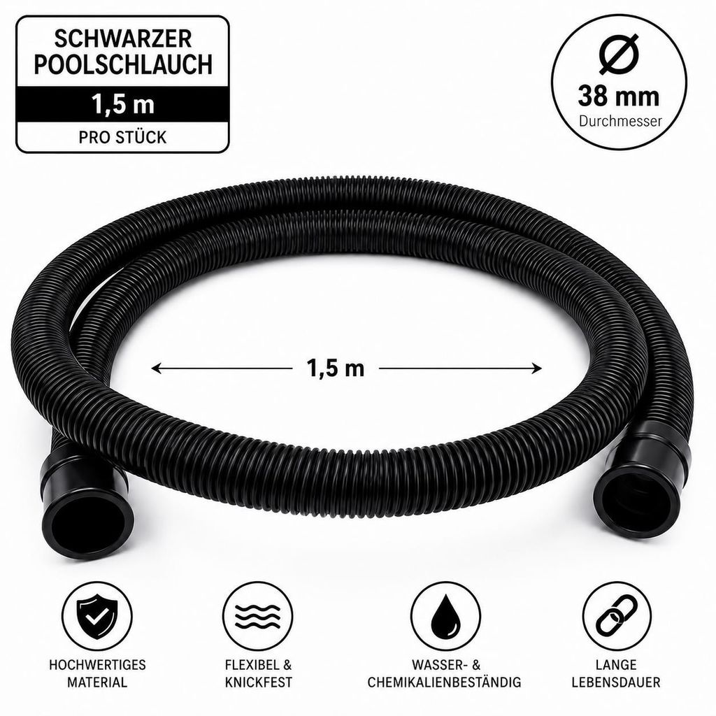 Poolflex schwarzer Poolschlauch 38 mm x 1,5 Meter Produktbild 