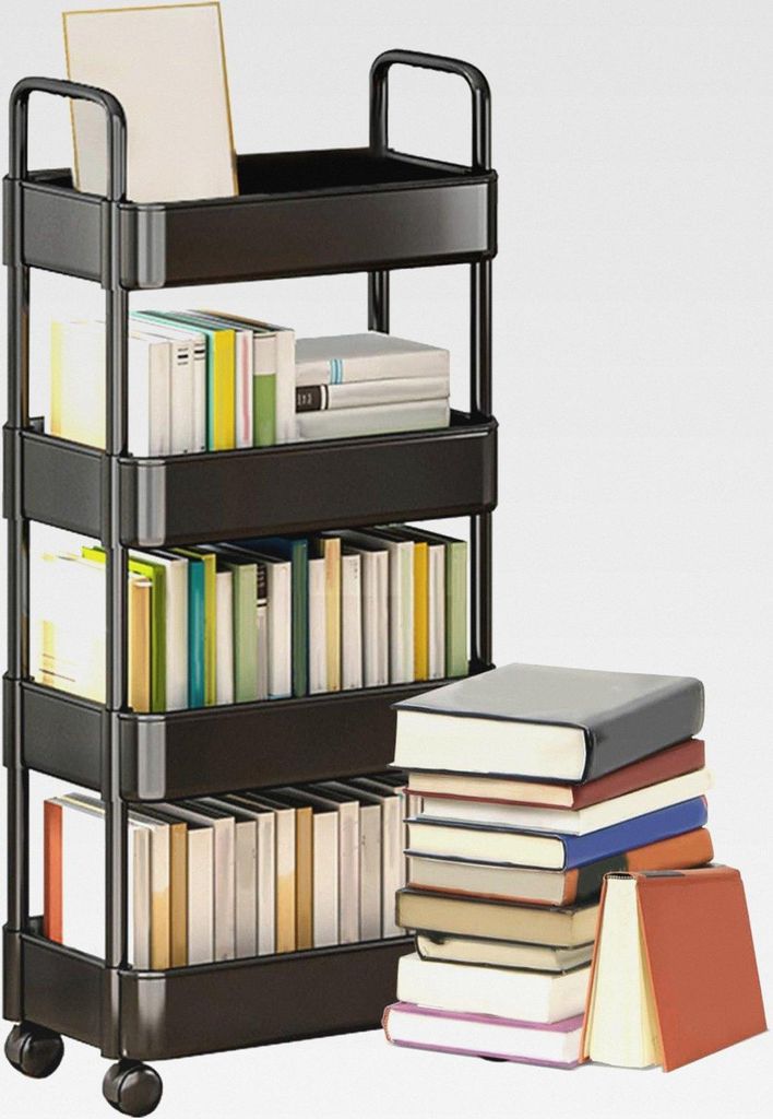 Rollwagen mit Rädern,Rollwagen | Rollender Bücherwagen,3/4-stöckiger Mehrzweck-Aufbewahrungswagen auf Rädern, multifunktionale Aufbewahrungsreg...