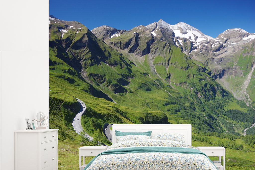 MuchoWow Fototapete für Wohnzimmer oder Schlafzimmer Wandtapete Vinyl Motivtapete Die Großglocknerstraße durch die österreichischen Alpen - 3...