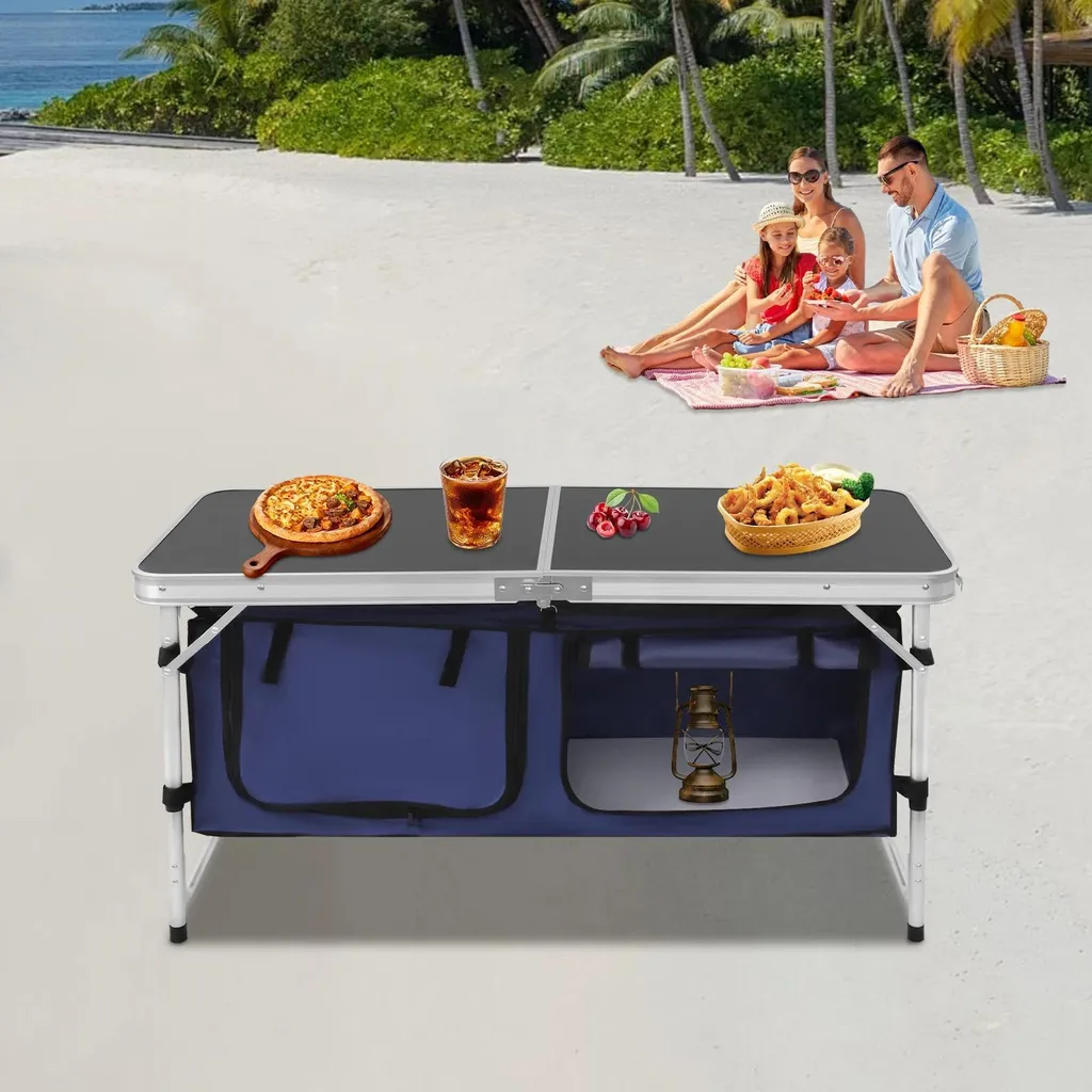 Table extérieure pliable en aluminium noir 120cm avec pieds modulables - 4