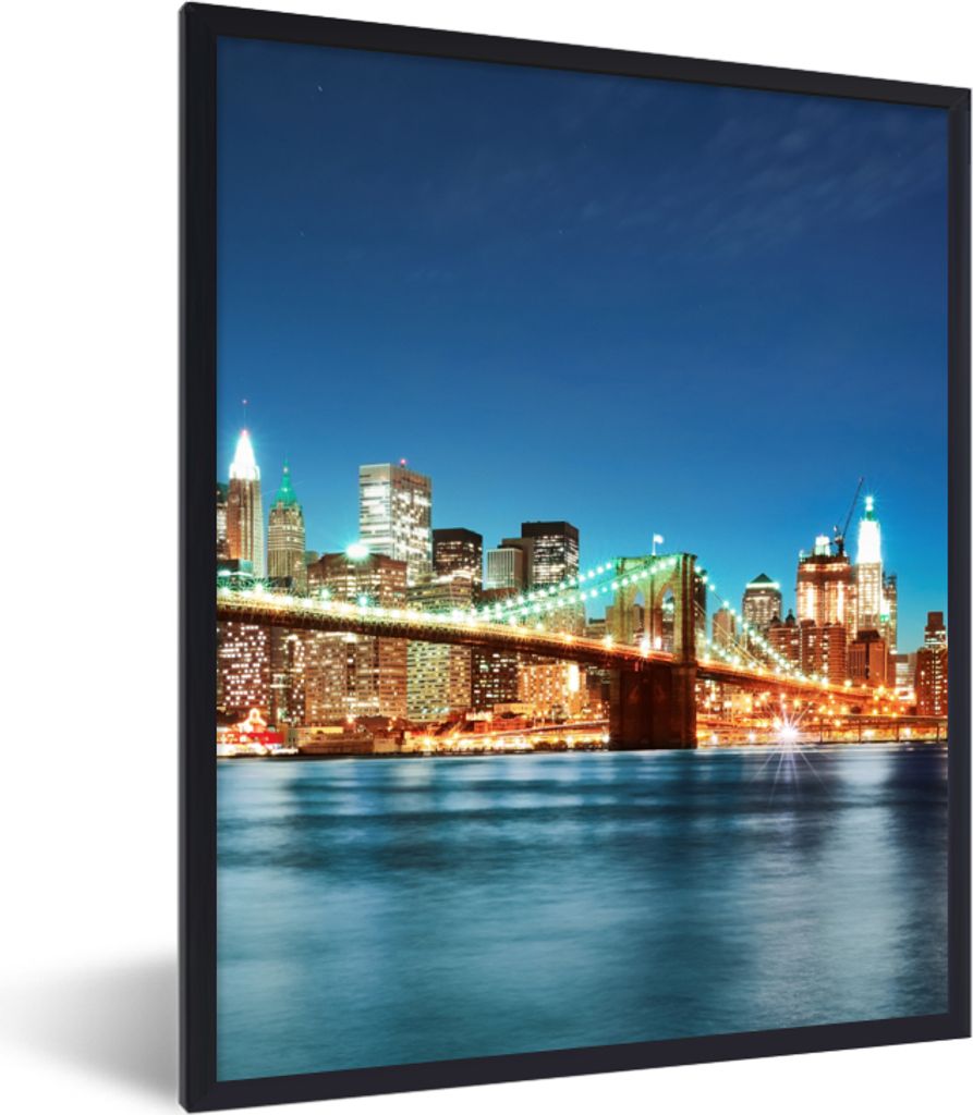 MuchoWow Gerahmtes Poster New York - Brücke - Architektur - Brooklyn - Licht 60x80 cm - Poster mit Schwarzem Bilderrahmen Wandposter Rahmen Foto...