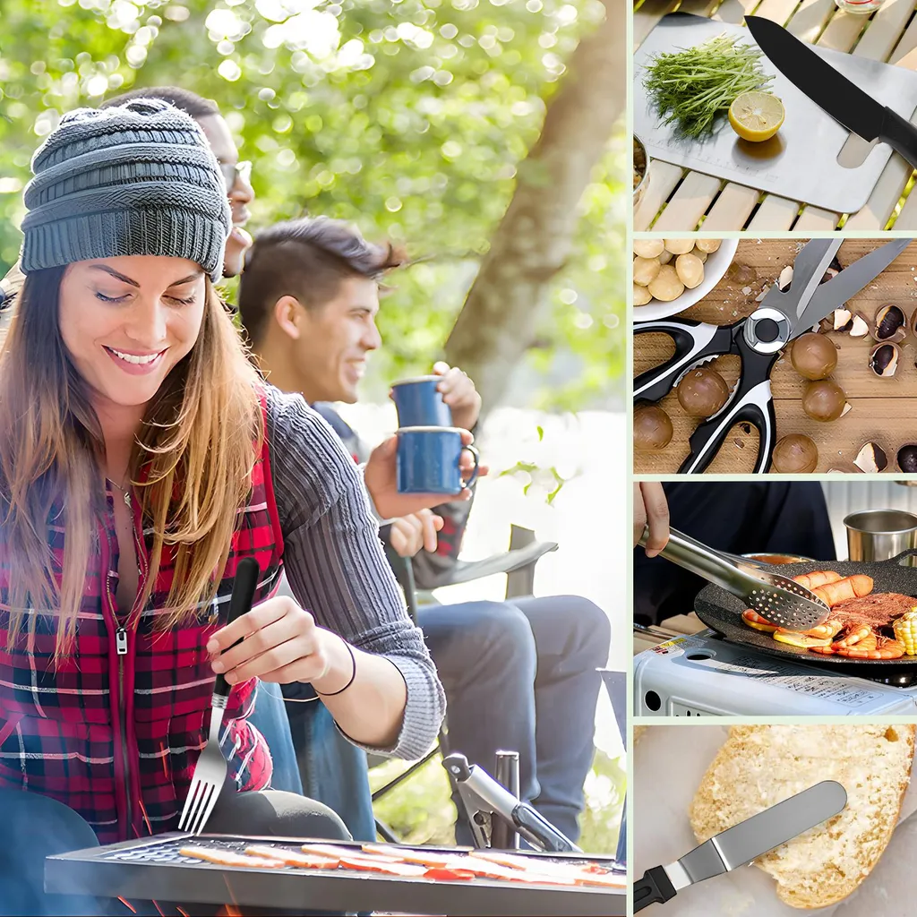 Kit cuisine camping inox 27 pièces : solution gain de place et cuisson saine
