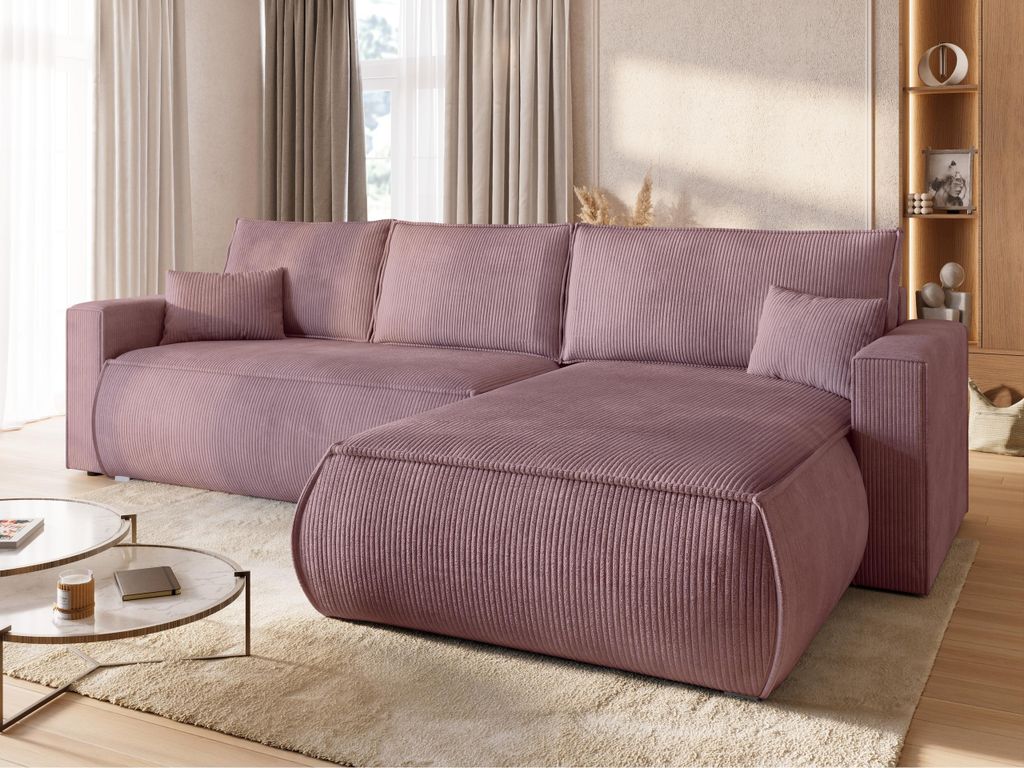 BroMARKT Ecksofa HAVANA Schlaffunktion Bettkasten L-Form 120x236 cm Puderrosa
