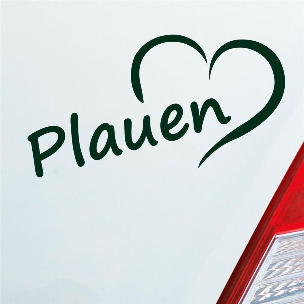 Auto Aufkleber Plauen Herz Stadt City Liebe Love Heimat 15,5x8 cm Dunkelgrün Sticker Heckscheibenaufkleber