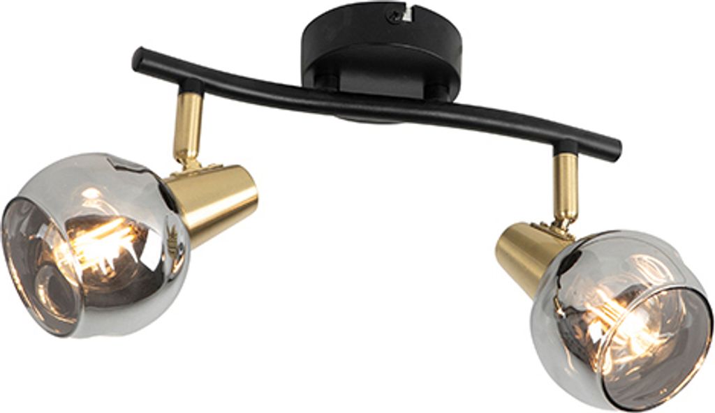 QAZQA - Art Deco Art Deco Deckenleuchte I Deckenlampe I Lampe I Leuchte schwarz mit Rauchglas 2-flammig-Licht - Vidro I Wohnzimmer I Schlafzimmer -...