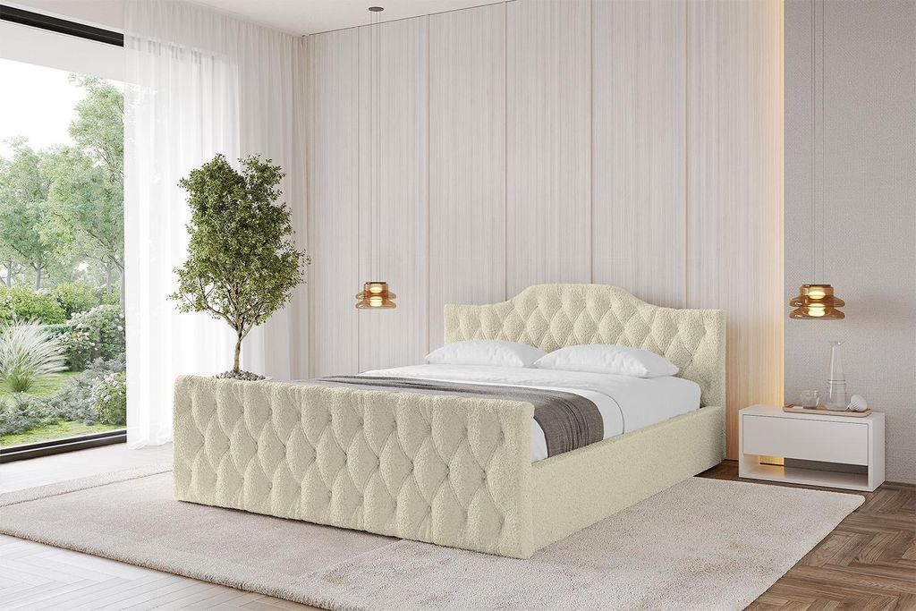 ALTDECOR Polsterbett mit Bettkasten - FALIO-Z-v1 - 180x200 Beige - Bett mit Matratze H3/H4, Kopfteil und Fußteil, Boxbett, Doppelbett mit Stauraum