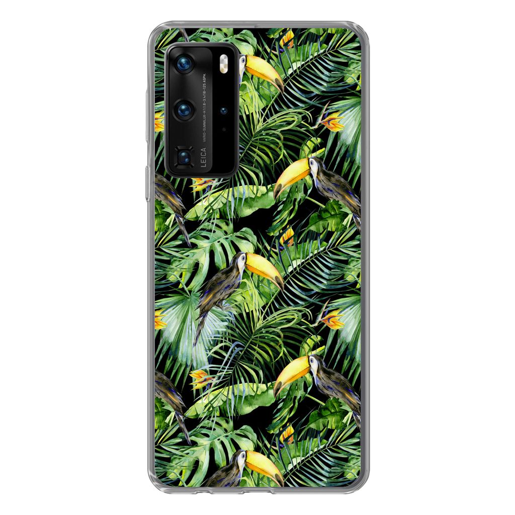 MuchoWow Handyhülle Schutzhülle Hülle für Huawei P40 Pro Tukan - Muster - Pflanzen Silikon Softcase Handy Hülle - Schutz