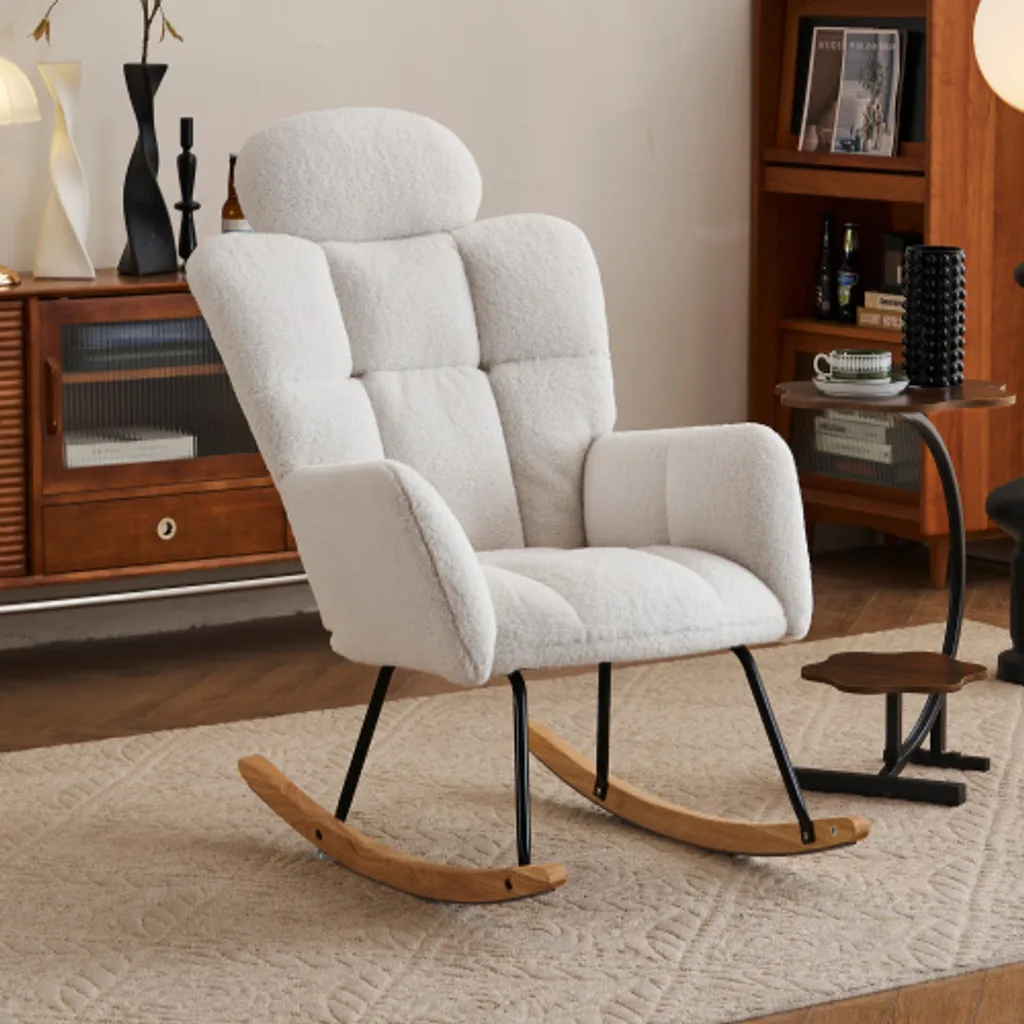Chaise à Bascule Rembourrée en Bois et Métal, Charge Max de 110 kg