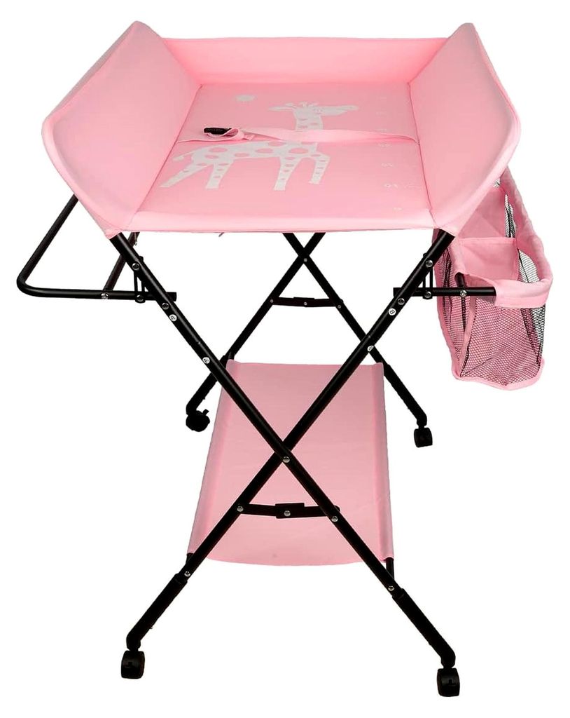 Wickelkombination - klappbare Wickelkommode, mobiler Wickeltisch mit Wickelauflage, Sicherheitsgurt und Ablagefächern - 80 * 66 * 98 cm (Rosa)