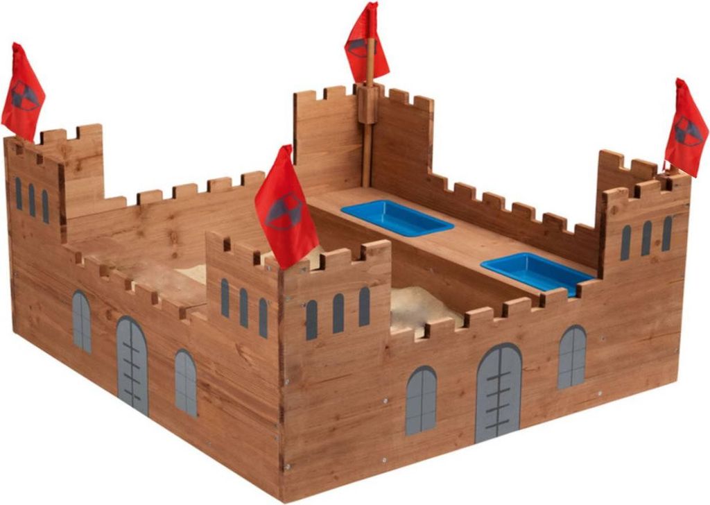 Sandkasten Sandbox Ritterburg Vollholz mit Bodenvlies Sandkiste mit Stauraum