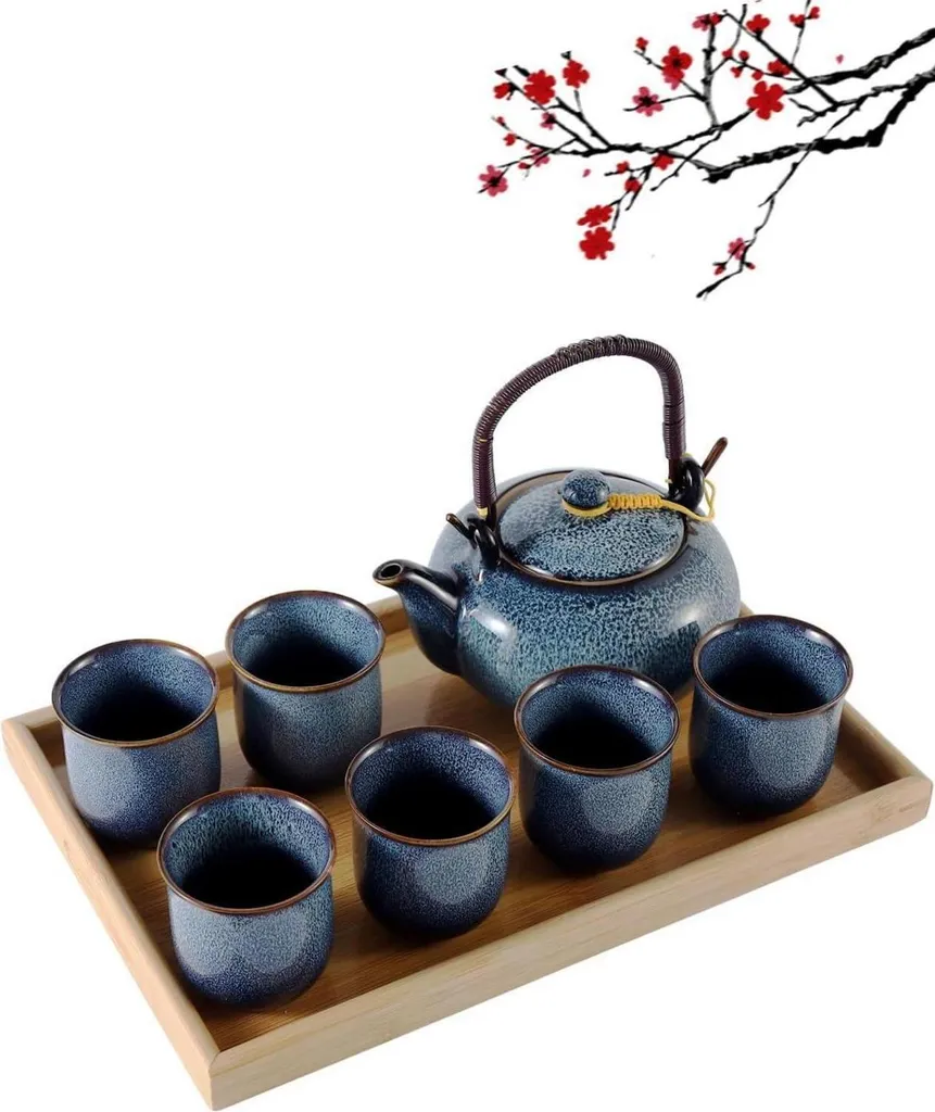 Servizio da Tè Giapponese DUJUST in Porcellana Blu Chiaro - 8 Pezzi